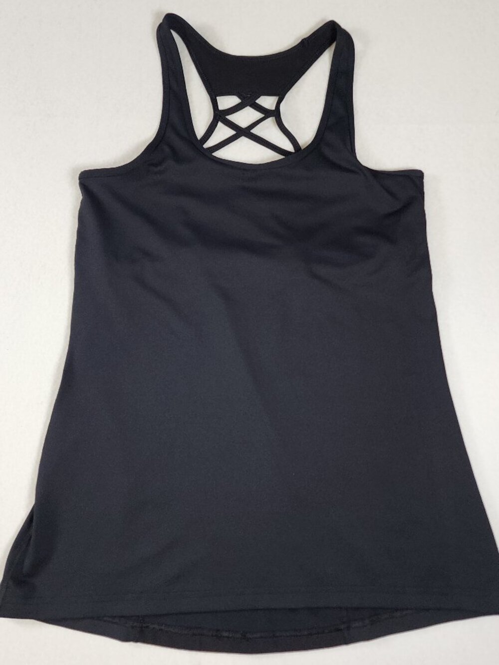 Mono B Women's L Tank Top Black Strappy Lattice Back Activewear